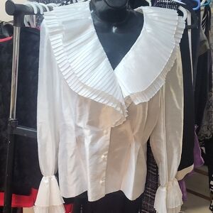 Usher White Pleated Ruffle Blouse